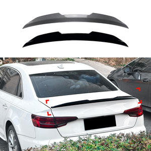 Aileron de coffre arrière Audi A4 S4 B9 2017-2024, style bec de canard, noir piano, texture fibre de carbone, ABS, modification extérieure - Product Image 1