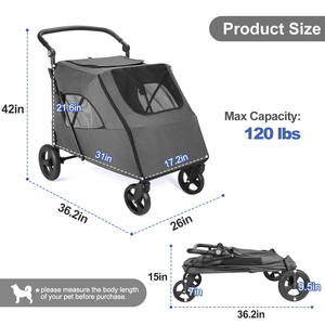 मध्यम/बड़े कुत्तों के लिए एक बटन फोल्डिंग चार पहिया पर्यावरण के अनुकूल कुत्ते चलने वाली गाड़ी ऑक्सफोर्ड एब्स सामग्री पालतू ट्रोल - Product Image 6