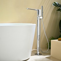 Robinet de baignoire en cuivre pur, robinet de douche tout en cuivre, robinet sur pied chaud/froid de style américain vintage électroplaqué avec finition bois