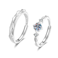 Ensemble de bagues en argent sterling 925 pour couple, avec moissanite, pour homme et femme, cadeaux de mariage, taille ajustable, bague de promesse assortie en moissanite