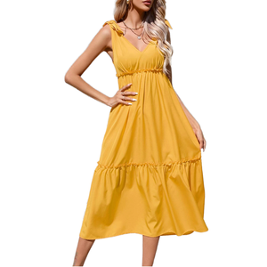 Robes d'été vintage françaises, coupe fourreau, longueur ras du sol, sans col, avec nœud, taille naturelle, respirantes, écologiques, en tissu peigné - Product Image 1
