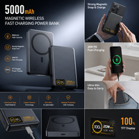 Batterie externe portable haute capacité 5000 mAh PD20W en alliage d'aluminium Li-Polymère avec charge magnétique sans fil et sortie Type-C à charge rapide