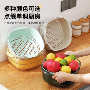 Égouttoir double couche en plastique pour fruits et légumes, support de rangement pour évier de cuisine, grande capacité, options multicolores - Product Image 1