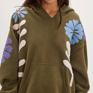 Custom High-Quality Terry Cotton All Seasons Anti-Pilling Oversized <b>Applique</b> Embroidery <b>Flowers</b> Hoodie - Product Image 3