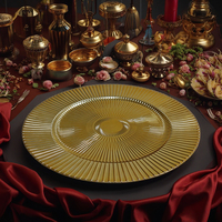 Vente en gros 13 plaques de présentation jetables de luxe en PP conception moderne ronde de rayonnement d'or pour la décoration de mariage et de restaurant