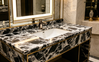 Marbre cristallin noir BLV de luxe, moderne, poli, en grandes dalles, avec fonction de transmission de la lumière, pour villas de luxe