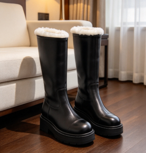 Botas de nieve hasta la rodilla para mujer, de cuero genuino, con punta redonda, forradas de piel, cálidas para invierno, calzado para clima frío al aire libre - Product Image 4