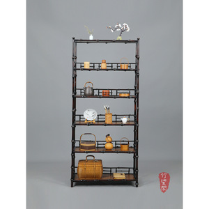 Lacquered Bamboo Bookshelf Vertical Shelf Antique Display Rack Multi-Treasure Cabinet For Study Living Room Decor - Product Image 1