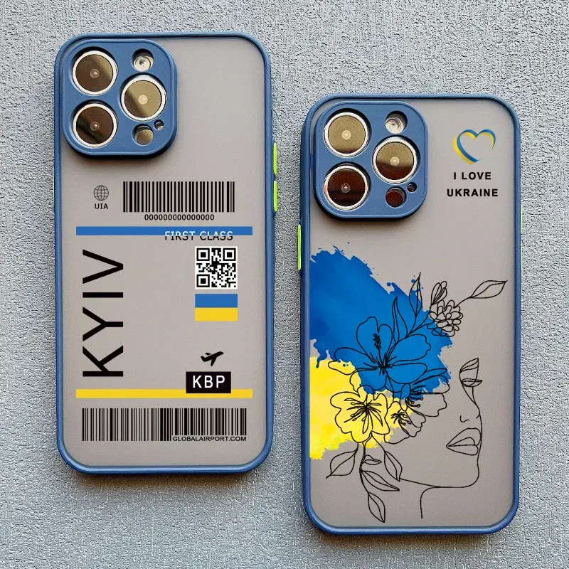 Ukraine Map Flag Love Heart Pattern Phone Case For Iphone 15 14 11 12 13 Pro Max Mini X XS XR 7 8 Plus SE2 Blue Shockproof Cover