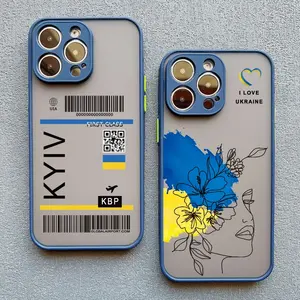 ウクライナマップフラッグラブハートパターン電話ケースforIphone 15 14 11 12 13 Pro Max Mini X XS XR 7 8 PlusSE2ブルー耐衝撃カバー