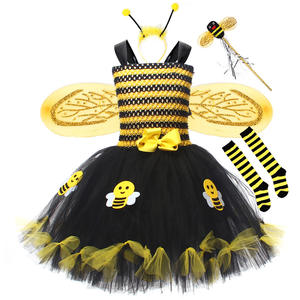 Costume d'abeille pour filles pour Halloween, robe de fée en tulle sans manches avec bandeau, chauffe-jambes, baguette magique, ailes, ensembles pour le Mardi <span class=keywords><strong>Gras</strong></span> - Product Image 6