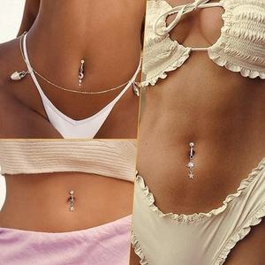 Nouveau <span class=keywords><strong>piercing</strong></span> de <span class=keywords><strong>nombril</strong></span> sans perçage pour femmes européennes et américaines, en acier inoxydable, avec zircon, motifs étoile, Saturne, lune, style sexy - Product Image 4