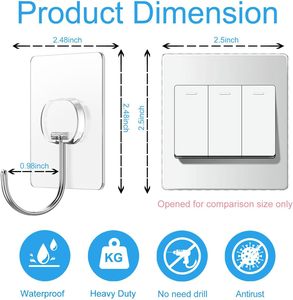 Transparent Wall Hook with Stainless Steel Hook for <b>Clothes</b> <b>Storage</b> Removable Adhesive Mounting Rectangle Shape Minimalist - Product Image 2