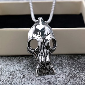 Collier pendentif crâne en acier inoxydable, style punk unisexe, design asymétrique, forme de squelette géométrique, bijoux tendance pour hommes et femmes - Product Image 3