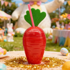 Carrot Shaped Eco-Friendly PS Tumbler for Kids Parties 15 Oz Capacity Lid Straw American Made Vietnam - Product Image 3