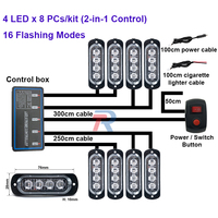 Lot de 8 lampes stroboscopiques étanches super lumineuses pour véhicule, 4 LED, lampe de balise de danger pour calandre, accessoire de voiture