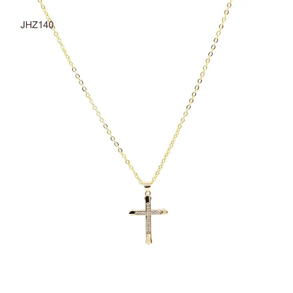 JHZ140 18k gold necklace Fashion zircon religious jewelry cross pendant necklace