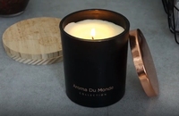Bougeoir en verre ambre chaud, ensemble cadeau de bougie parfumée avec couvercle en céramique