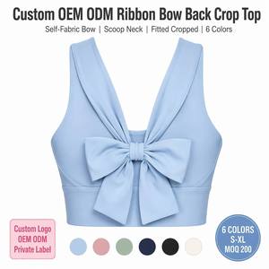 Top Corto da <span class=keywords><strong>Donna</strong></span> Elegante e Confortevole con Fiocco in Nastro Personalizzato, Dettaglio Fiocco in Tessuto, Scollo Rotondo, Reggiseno Aderente per Yoga - Product Image 1