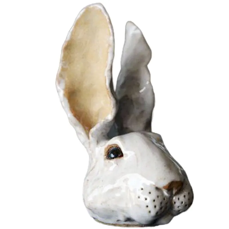 Wholesale Handmade Custom Porcelain Easter Day Decor Hare Animal Figurine White Ceramic Rabbit Head Bunny Sculpture