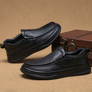 Chaussures bateau pour hommes en cuir véritable à enfiler, bout rond, semelle extérieure en caoutchouc, semelle intermédiaire en EVA, amorties, toutes saisons, décontractées et de travail - Product Image 1