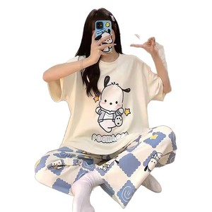 Pijamas de Mujer con Estampado de <span class=keywords><strong>Mickey</strong></span> Mouse, Conjunto de Manga Corta y Pantalón Largo, Estilo Conservador de Verano, Venta al Por Mayor - Product Image 3