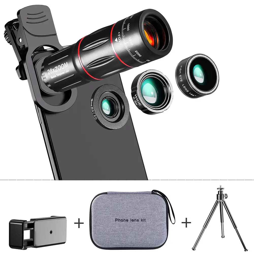 كاميرا خارجية عالية الدقة 28x Zoom عدسة هاتف محمول مع حامل ثلاثي عدسات كاميرا الهاتف عدسات الهاتف المحمول