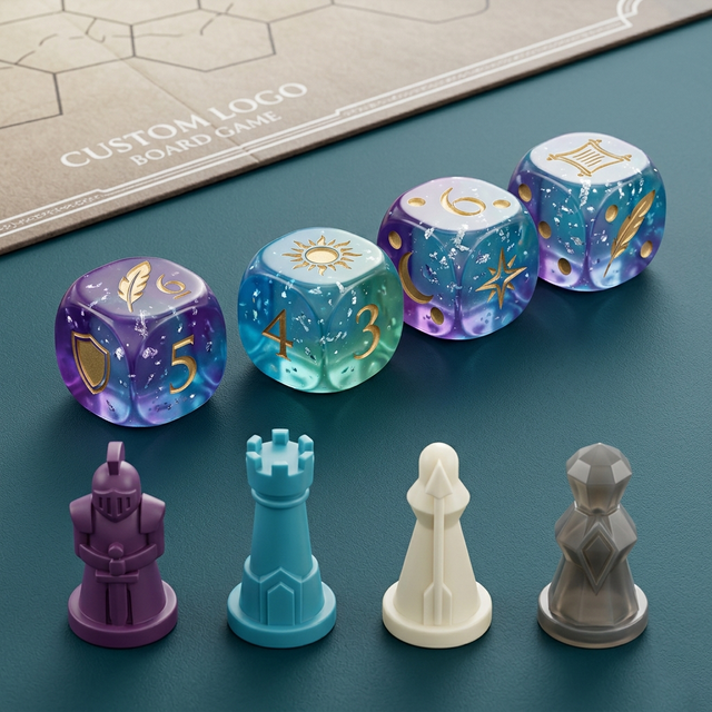 Wholesale Custom Color Plastic Dice Set With 4 Pawns Board Game Chess Accessories