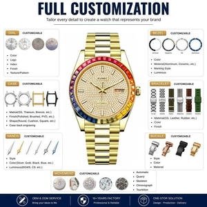 Relojes Automáticos de Lujo para Hombre, OEM, 40MM, Oro, Acero Inoxidable Sólido, Diamantes, Movimiento Mecánico Japonés Miyota 8205, Zafiro - Product Image 6