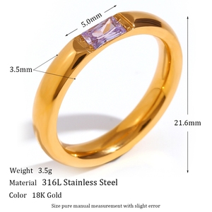 Accesorio de anillo simple de moda Ins europeo y americano para mujer, acero inoxidable chapado con circonita rectangular de oro de 18 quilates B - Product Image 4