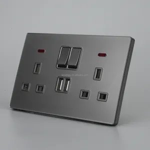 Outlet Customized Tempered Crystal Glass Pane power electric double sockets 13 amp wall mount 3 pin double socket