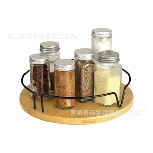 Wooden <b>Spice</b> <b>Rotating</b> Storage <b>Rack</b> Round Turntable Kitchen Countertop Organizer Standing Type Multipurpose - Product Image 5