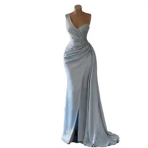 Gaun Prom Glitter satu bahu putri duyung panjang elegan dengan celah