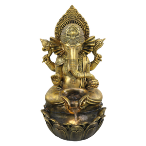 Grande Fonte Buda com LED Luz Elefante Deus Meditando a Índia Ganesha Resina Estátua Feng Shui Religioso Ornamento do Jardim - Product Image 2