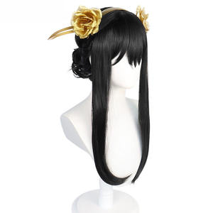 Perruque synthétique de dessin animé, perruque de <span class=keywords><strong>Cosplay</strong></span> longue noire droite résistante à la chaleur, perruques de fête d'halloween Cos - Product Image 3