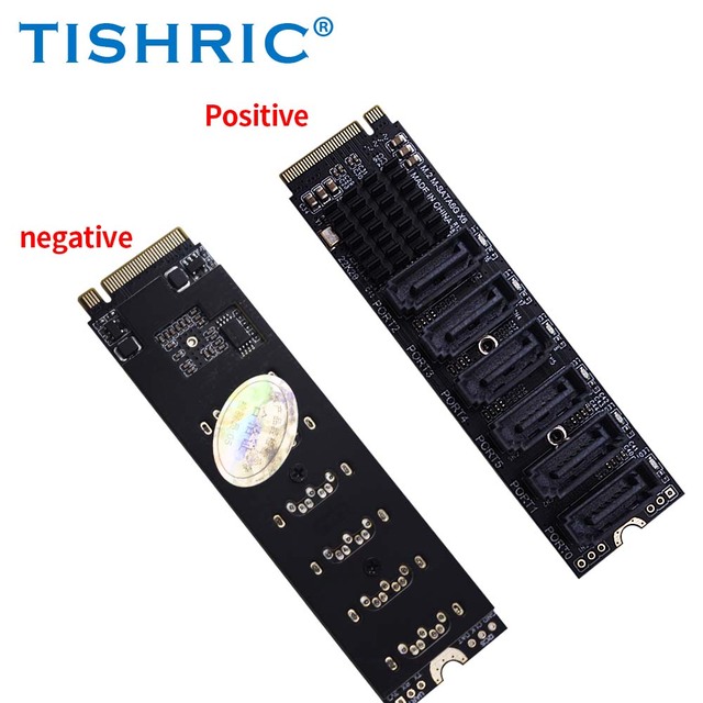 TISHRIC M.2 NVME M-Key PCIE 3.0 to SATA 6Gbps 6-Port Expansion Card NAS Hard Drive Extended PCI-E Adapter Riser Card ASM1166 PM