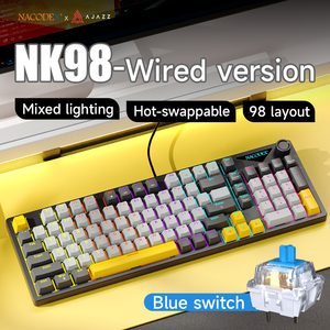لوحة مفاتيح ألعاب سلكية Ajazz NK98 بإضاءة قوس قزح، لوحة مفاتيح كمبيوتر للألعاب بنسبة 98٪، مفتاح أزرق، لوحة مفاتيح ميكانيكية كاملة الحجم - Product Image 5