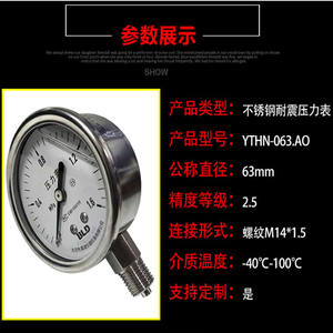 Blvd Stainless Steel Pressure <b>Gauge</b> YTHN-63 1.6 Accuracy <b>Thread</b> Connection Vacuum <b>Gauge</b> - Product Image 3