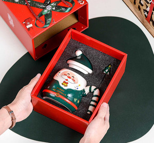 Christmas Santa <b>Ceramic</b> <b>Mug</b> With <b>Lid</b> Handle Cartoon Design Gift Box Set - Product Image 3