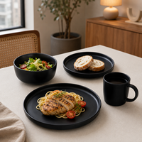 Service de vaisselle moderne de luxe en grès noir mat pour hôtels et restaurants, résistant au lave-vaisselle et à la chaleur, assiettes et bols pour la maison
