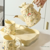 Ensemble de vaisselle en céramique avec tasse à eau, bouilloire, tasse à thé - Coffret cadeau de pendaison de crémaillère - Design de luxe léger