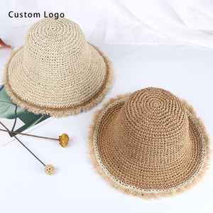OEM New Fashion Frayed Brim Straw Bucket <b>Hat</b> with Casual Style for Adults and Teens - Product Image 1