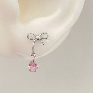 Exquisite S925 Pure Silver Bow Water Drop Dangle <b>Earrings</b> with Pink <b>Blue</b> Zircon <b>Studs</b> Stylish Niche Design - Product Image 4