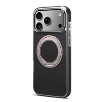 Étui de téléphone portable en cuir véritable de vachette électroplaqué anti-chute avec support et aimant pour iPhone 17 Pro Max