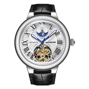 Reloj Mecánico Automático HANBORO para Hombre, Esqueletizado con Flor, Rueda de Equilibrio, Esferas Espaciales, Bisel de Diamantes, Cristal, Puntero Personalizado - Product Image 1