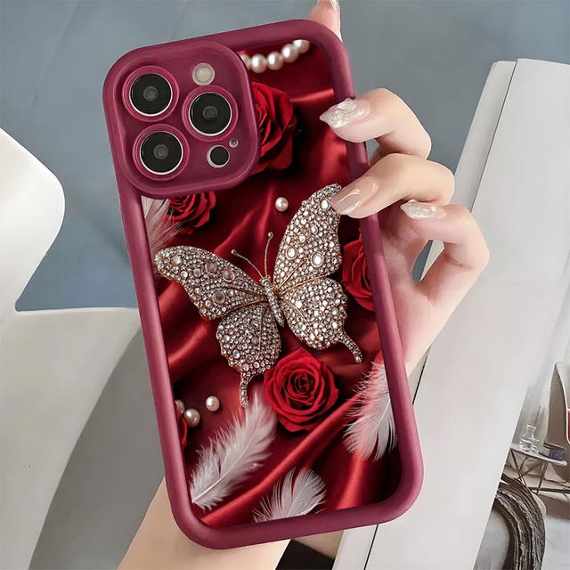 Butterfly Feather Flower Print Ladder Lens Style Shockproof TPU Mobile Phone Cover Case for Samsung Galaxy A07 A17 A56 S26 Ultra