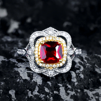 Luxe Rétro Bijoux De Luxe Simulation De Luxe Mozambique Pigeon Sang Rouge Rubis Anneaux Iris Conception Argent Couleur Anneau Pour Les Femmes