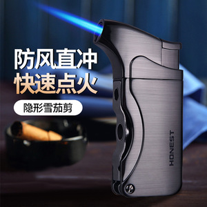 Honest Metal Cigar <b>Lighter</b> Windproof Direct Flush Quick Ignition With Hidden Cutter - Product Image 1