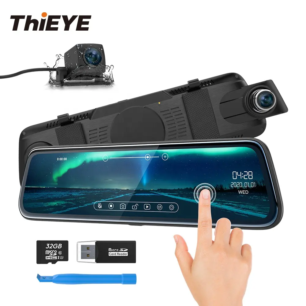 ThiEYE CarView 2 자동차 후면 카메라 1080P 듀얼 렌즈 풀 HD 미러 Rearview10 인치 터치 스크린 비디오 카메라 대시 캠 자동차 블랙 박스