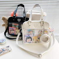 Sac à bandoulière Ita Kawaii en PU grand format avec fermeture éclair et fenêtre transparente pour femmes et filles, style japonais, pour badges et poupées en peluche